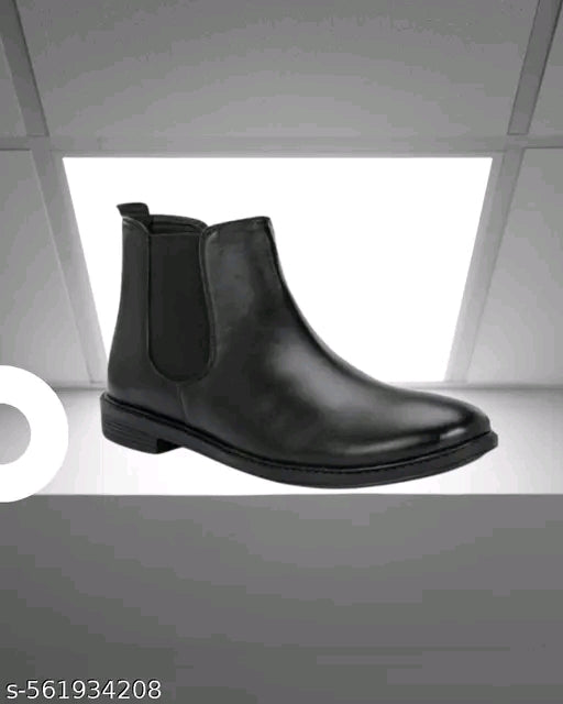 Black Chelsea Boots for Men | Waterproof PVC Sole, Round Toe | Synthetic Leather | Sizes 6-9 | Easy to Maintain, Matches Every Outfit
