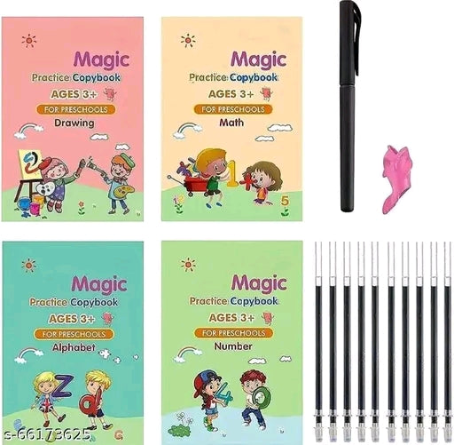 Copy book set For Kids set of (4 book +1 pen +10 Refill) Copy book set for better hand writing
