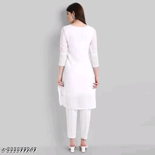 Apaari Fab Women's Embroidered Georgette Straight Kurti