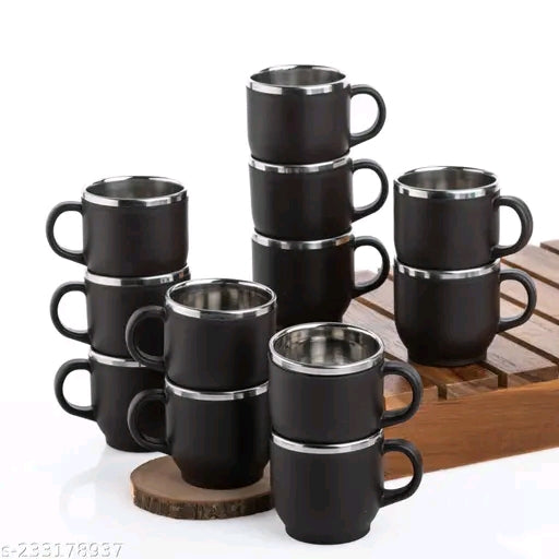 FOKAL Steel Plastic Tea Coffee Premium Quality Stainless Steel Insulated Tharmoware Tea Coffee cup Mug Coffee Cup Mugs Cups Set (Pack of 12, Purple)