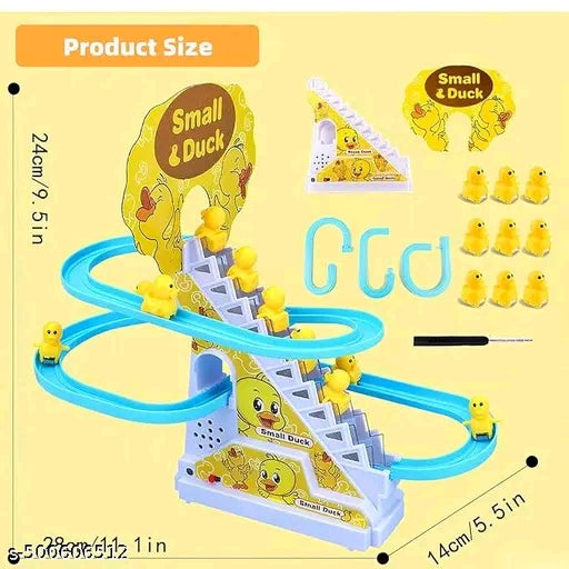 Kidoyz Duck Slide Toy Set, Funny Automatic Stair-Climbing Ducklings Cartoon Race Track Set Little Lovely Duck Slide Toy Escalator Toy with Lights and Music_3 Duck Included (Small Duck Track Racer)