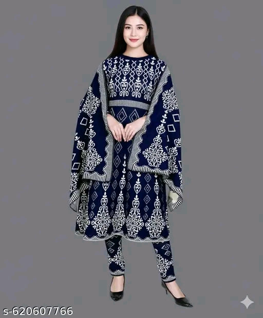 Women’s Winter Woolen Suit Set – Kurti with Dupatta and Legging Bottom