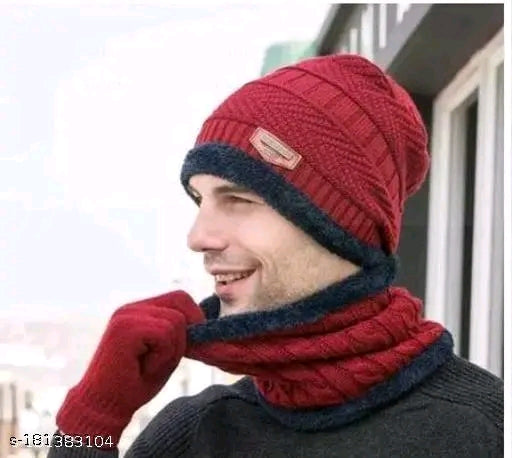 HRIDAY Unisex Winter Knit Beanie Cap Hat Neck Warmer Scarf(Pack of 1)