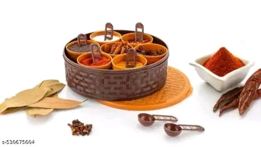 Spice Box Plastic Round 7 Sections with 7 Spoons Multipurpose Masala Box Set, Rangoli Dabba,Set1