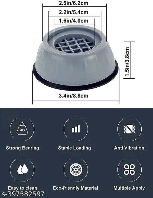 Refrigerator and Washing Machine Anti Vibration Pads Protect Floor and Appliance (Grey) (Pack of 4)