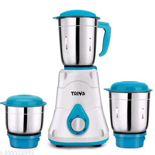 TRIVA POWERMAX750 MIXER GRINDER-500W, 3 JARS (LIQUIDIZING, GRINDING, 400ML BIG CHUTNEYJAR), STAINLESS STEEL BLADES, BLUEBERRY COLOUR, COPPER ARMATURE MOTOR, 1 YEAR WARRANTY