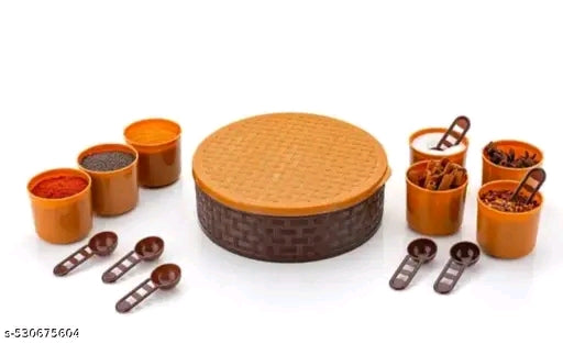 Spice Box Plastic Round 7 Sections with 7 Spoons Multipurpose Masala Box Set, Rangoli Dabba,Set1