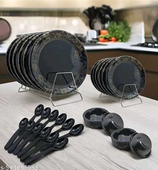 Every Occasion Covered:- 36-Piece Melamine Dinner Set Contains 6 Full Plates, 6 Half Plates, 12 Bowls and 12 Spoons Perfect for Dinning.