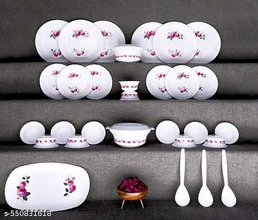 SHIVAOY Unbreakable Plastic Light Weight Dinner Set of 36 pcs 6 Full Plates,6 Quarter Plates,12 Veg Bowls,2 Serving Bowl with 2 lids,2 Serving Spoons and,2 Other Spoon