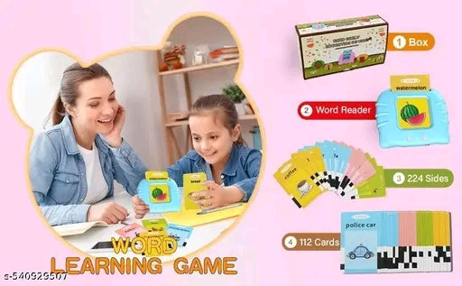 Flash Cards for Kids Talking English Words Flash Cards Preschool Electronic Reading Early Talking Flashcards Toy for Kids - 112 pcs Card (Card Early Education Device)